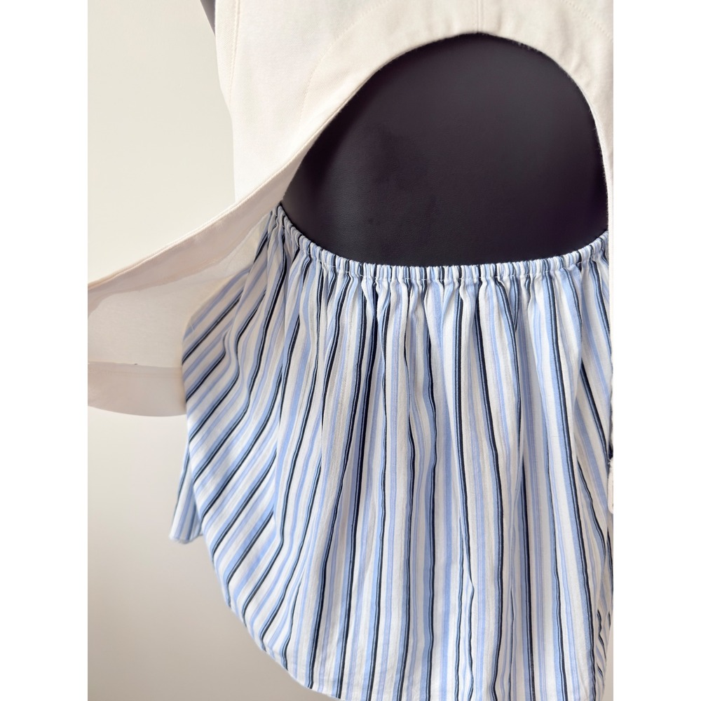 Anthropologie Open Back Striped Twofer Tank Top White Blue Cutout Back Small - Picture 8 of 13